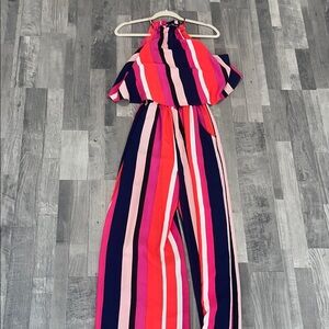 fab'rik Pink and Red Striped Jumpsuit